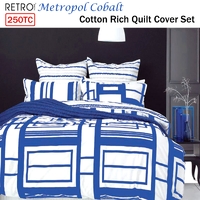 Retro Home 250TC Cotton Rich Metropol Cobalt Quilt Cover Set Queen thumbnail