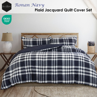 Ardor Ronan Navy Plaid Jacquard Quilt Cover Set King thumbnail