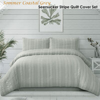 Ardor Sommer Coastal Grey Seersucker Stripe Quilt Cover Set Queen thumbnail