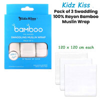 Pack of 3 Swaddling Muslin Wrap 120x120cm each thumbnail