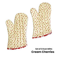 Set of 2 100% Cotton Printed Oven Mitts 34 x 15 cm Cream Cherries thumbnail