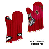 Set of 2 100% Cotton Printed Oven Mitts 34 x 15 cm Red Floral thumbnail