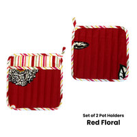 Set of 2 100% Cotton Printed Pot Holders 22 x 22 cm Red Floral thumbnail