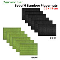 Set of 6 Narrow Slat Bamboo Table Placemats 30 x 45cm Green thumbnail