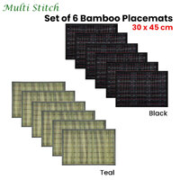 Set of 6 Streak Bamboo Table Placemats 30 x 45cm Grey Silver thumbnail