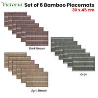 Set of 6 Victoria Bamboo Table Placemats 30 x 45cm Grey/Silver thumbnail
