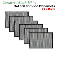 Set of 6 Checkered Black White Bamboo Table Placemats 30 x 45cm thumbnail