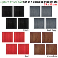 Set of 4 Square Broad Slat Bamboo Table Placemats 35 x 35cm Black thumbnail