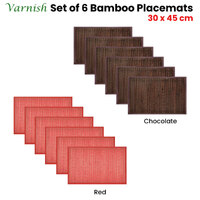 Set of 6 Varnish Bamboo Table Placemats 30 x 45cm Red thumbnail