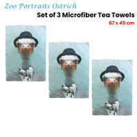 Set of 3 Zoo Portraits Microfiber Tea Towels Ostrich 67 x 45 cm thumbnail