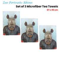 Set of 3 Zoo Portraits Microfiber Tea Towels Rhino 67 x 45 cm thumbnail