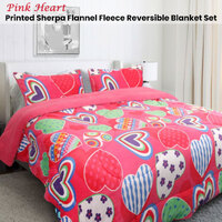 Ramesses Pink Heart Printed Sherpa Flannel Fleece Reversible Blanket Set Single/Double thumbnail