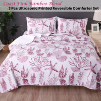 Ramesses Coast Pink 3 Pcs Bamboo Blend Ultrosonic Reversible Comforter Set King thumbnail