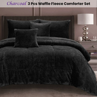 Ramesses Waffle Fleece Charcoal 3 Pcs Comforter Set Queen thumbnail