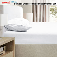 Ramesses 2000TC Bamboo Embossed Fitted Sheet Combo Set White King thumbnail