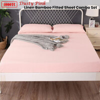 Ramesses 1000TC Linen Bamboo Fitted Sheet Combo Set Dusty Pink Queen thumbnail