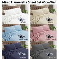 Kingtex Micro Flannelette Sheet Set 40 cm Wall Steel Blue Single thumbnail