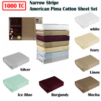 Ramesses 1000TC American Pima Cotton Narrow Stripe Sheet Set Ice Blue Queen thumbnail
