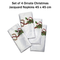 Set of 4 Ornate Christmas Xmas Festival Jacquard Napkins thumbnail
