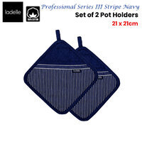 Ladelle Professional Series Stripe Navy Set of 2 Pot Holders 21 x 21 cm thumbnail