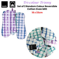 Ladelle Tri-colour Trinny Random Pattern/Colour Reversible Set of 2 Oven Mitts 18 x 33 cm thumbnail