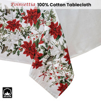 100% Cotton Ashdene Poinsettia Festive Christmas Holiday Tablecloth 150 x 300 cm thumbnail