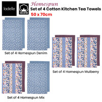 Ladelle Set of 4 Homespun Cotton Kitchen Tea Towels 50 x 70 cm Denim thumbnail