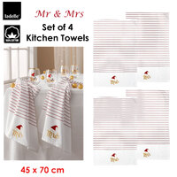 Ladelle Mr & Mrs Christmas Hat Set of 4 Cotton Kitchen Towels 45 x 70 cm thumbnail