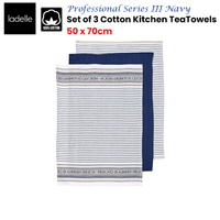 Ladelle Set of 3 Professional Series III Cotton Kitchen Tea Towels Navy 50 x 70 cm thumbnail