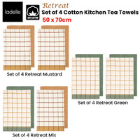 Ladelle Set of 4 Retreat Cotton Kitchen Tea Towels 50 x 70 cm Mustard thumbnail