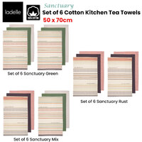 Ladelle Set of 6 Sanctuary Cotton Kitchen Tea Towels 50 x 70 cm Green thumbnail