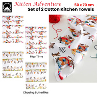 Ashdene Set of 2 Kitten Adventures Cotton Kitchen Tea Towels Chasing Butterflies thumbnail
