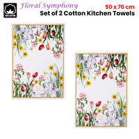 Ashdene Set of 2 Floral Symphony Cotton Kitchen Tea Towels 50 x 70 cm thumbnail