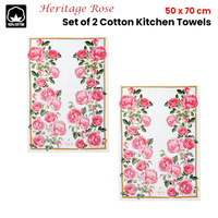 Ashdene Set of 2 Heritage Rose Cotton Kitchen Tea Towels 50 x 70 cm thumbnail