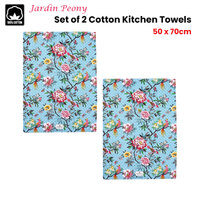 Set of 2 Jardin Peony Cotton Kitchen Tea Towels 50 x 70 cm thumbnail