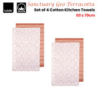 Ladelle Sanctuary Geo Terracotta Set of 4 Cotton Kitchen Towels 45 x 70 cm thumbnail