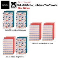 Ladelle Set of 6 Zest Bright Cotton Kitchen Tea Towels 50 x 70 cm Stripes thumbnail