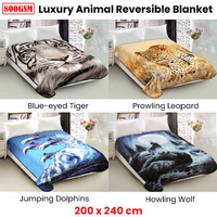 800GSM Luxury Reversible Animal Pattern Mink Blanket Queen 200 x 240 cm Jumping Dolphins thumbnail