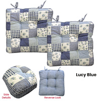 Lylac Homewares Petal Delights Set of 2 Cotton Chair Pads Lucy Blue thumbnail