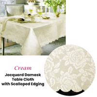 Jacquard Damask Design with Scalloped Edging Table Cloth Cream 150 x 220 cm thumbnail
