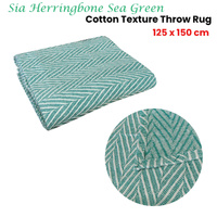 Sia Herringbone Sea Green 100% Cotton Texture Throw Rug 125 x 150 cm thumbnail