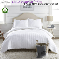 Jenny Mclean Clavo Pompom White 3 Piece 100% Cotton Coverlet Set Queen thumbnail