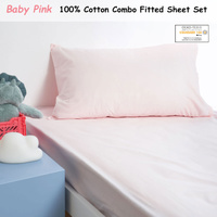 Minikins Junior Cotton Combo Fitted Sheet Set Baby Pink King Single thumbnail