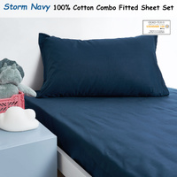 Minikins Junior Cotton Combo Fitted Sheet Set Storm Navy Single thumbnail