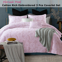 Cotton Rich Lightly Quilted Coverlet Set Floriade Pink Queen thumbnail