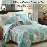 100% Cotton Lightly Quilted Coverlet Set Suzani Queen thumbnail