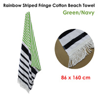 Onkaparinga Rainbow Striped Fringe Cotton Beach Towel Green/Navy thumbnail