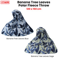 175GSM Banana Tree Leaves Printed Polar Fleece Throw Rug 120 x 150cm Sage thumbnail