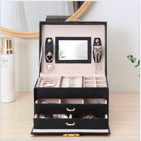 Jewellery Box With Mirror Double Drawers Organizer Storage Lock Case(White) thumbnail