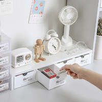 4 Pcs Set Stackable Desktop storage Box Drawer Transparent Plastic Stationery Cosmetic Organizer Box(White) thumbnail